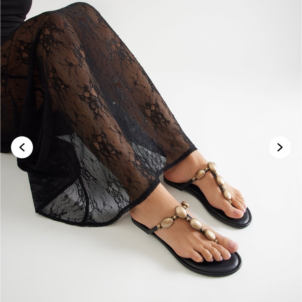NTW!! Fashion Nova Black and Gold Beaded Sandals